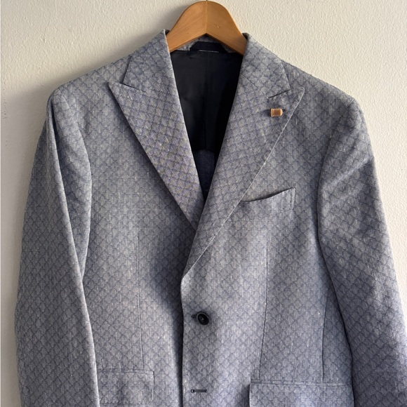 Men’s Blazer Light Blue Linen Wool Blend Peak Lapel | 2 Button Jacket | Size 36R - Picture 4 of 7